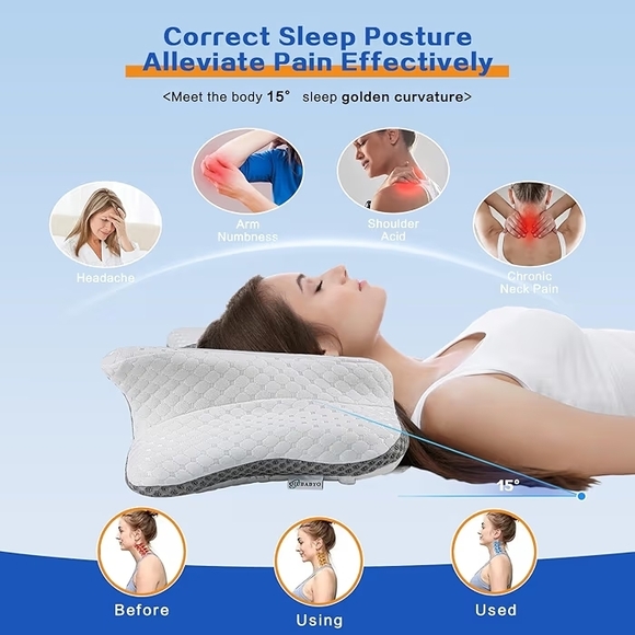 Ergonomic Contour Memory Foam Pillow - White & Gray - Picture 6 of 6